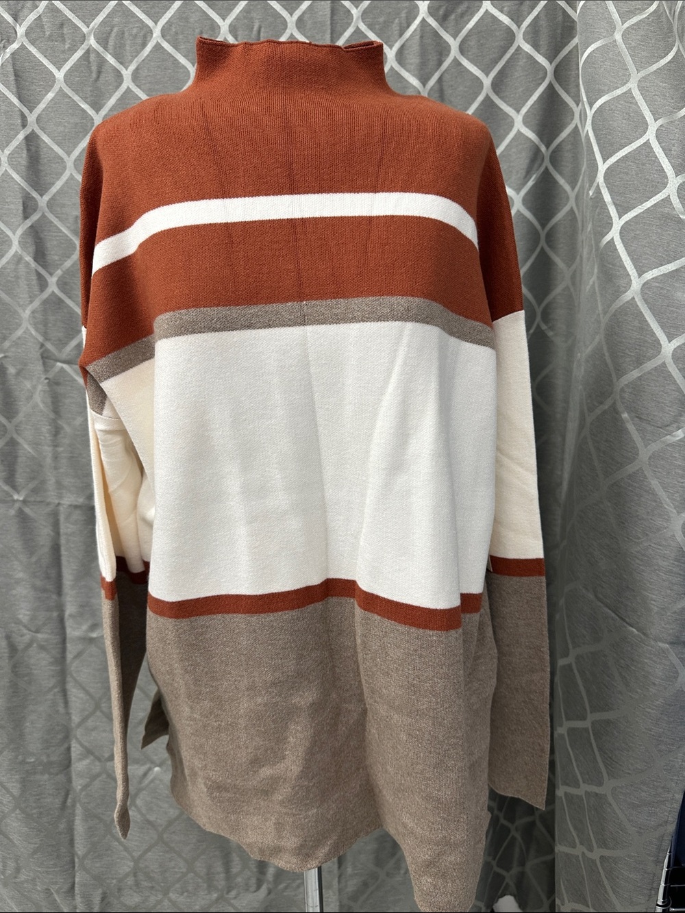 Cynthia Rowley Striped Turtleneck Sweater in Rust, Cream & Taupe